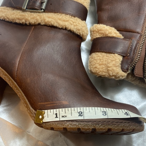 Timberland Glancy Teddy Fleece Brown Leather Heel Ankle Boots Size Womens 8.5 - Picture 2 of 13
